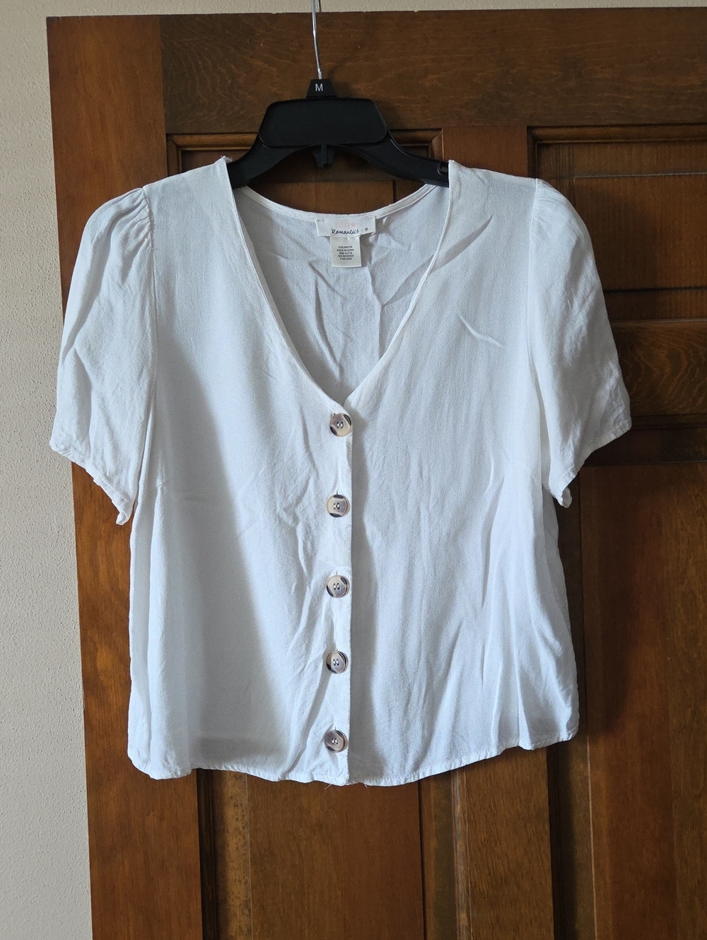 White V-Neck Button Front Women's Top